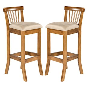 Kit 2 Banquetas Alta com Encosto 36 x 100 Cm Valencia Madeira Maciça Imbuia Linho Bege M58 - RMI