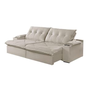 Sofá 2 Lugares Retrátil Martins M-163 Com Acessórios Veludo Creme