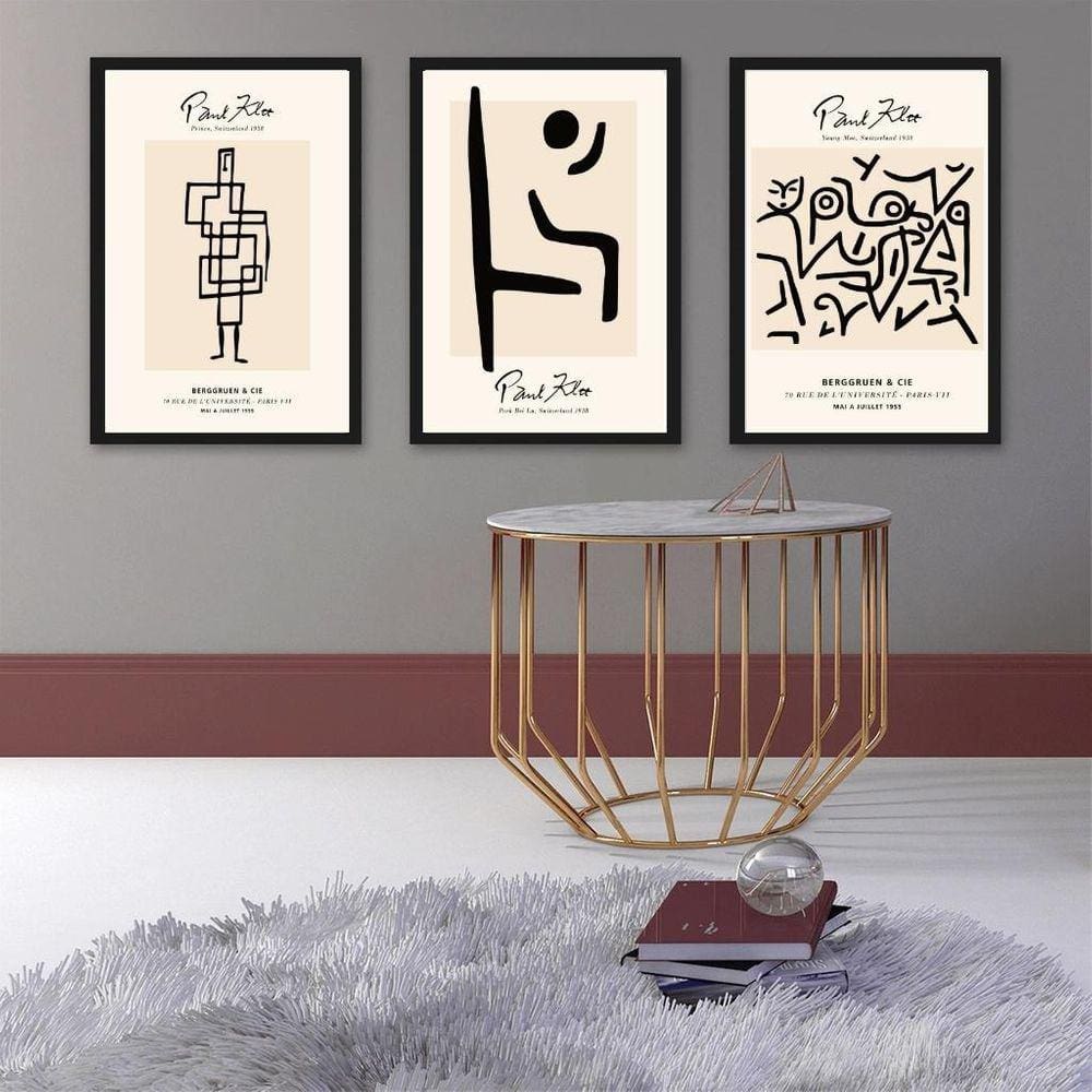 Kit 3 Quadros Artes Minimalistas Paul Klee 33X24Cm - Vidro