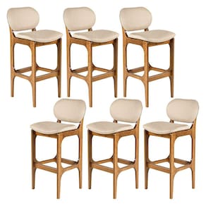 Kit 6 Banquetas para Área Gourmet 50 x 104 Cm Decor Madeira Maciça Imbuia Linho Bege M58 - RMI