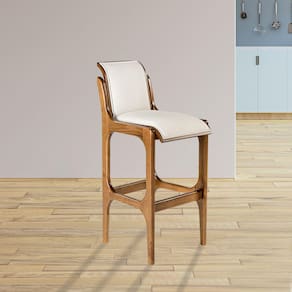 Banqueta Alta para Bancada 37 x 101 Cm Barcelona Madeira Imbuia Linho Bege Cru L71 - RMI