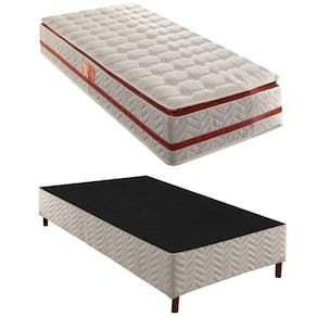 Box Solteiro Mônaco 42x88x188cmcom Colchão Solteiro Molas Ensacadas Mônaco 32x88x188cm Rustico Branco/Bordo