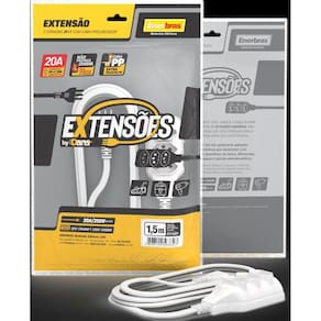 Extensão 3 Tomadas 2P+T 20A Branco 1,5 Metros Bivolt Enerbra