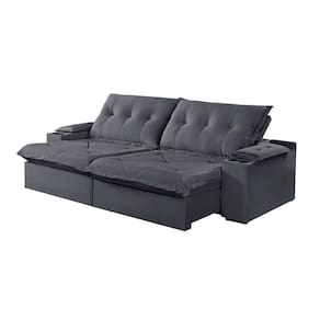 Sofá 3 Lugares Retrátil Martins M-163 Com Acessórios Veludo Grafite