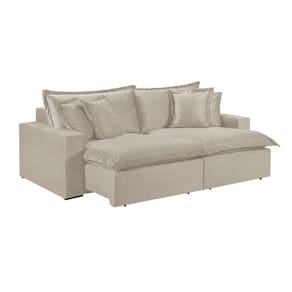 Sofá 5 Lugares Retrátil Com Encosto Fixo Linho M-145 Martins Creme