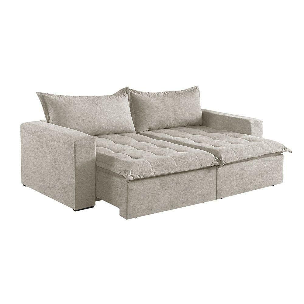 Sofá Cama 4 Lugares Retrátil Reclinável M-184 Veludo Martins Creme