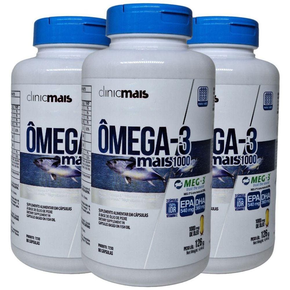 Ômega 3 Óleo De Peixe 90 Cápsulas De 1000Mg Kit Com 3