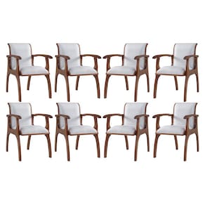Kit 8 Cadeiras de Jantar Estofada Braço 55 x 82 Cm Barcelona Madeira Maciça Linho Bege Cru L71 - RMI