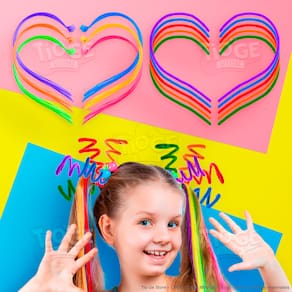Kit Penteado Cabelo Maluco Infantil 6 Mechas de Cabelo Sintético Coloridas + 10 Hastes Flexíveis de Pelúcia Arco-íris