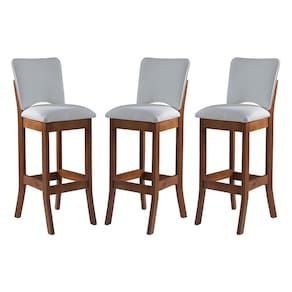 Kit 3 Banquetas Alta Estofada Bianca 38 x 108 Cm Madeira Maciça Imbuia Linho Bege Cru L71 - RMI