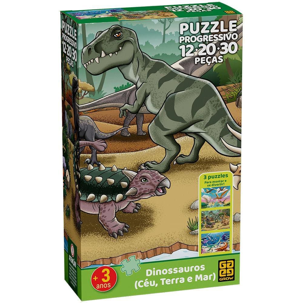Puzzle Progressivo Dinossauros - Céu, Terra e Mar