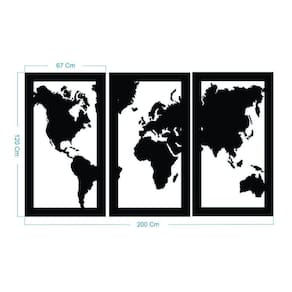 Quadro Decoração Vazado Mapa Mundi Mdf 6Mm Preto 200X120 Cm