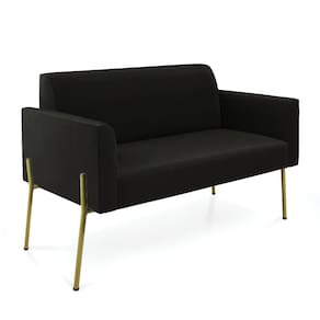 Sofá Namoradeira 2 Lugares Pé de Ferro Dourado Marisa Suede Preto D03 - D`Rossi