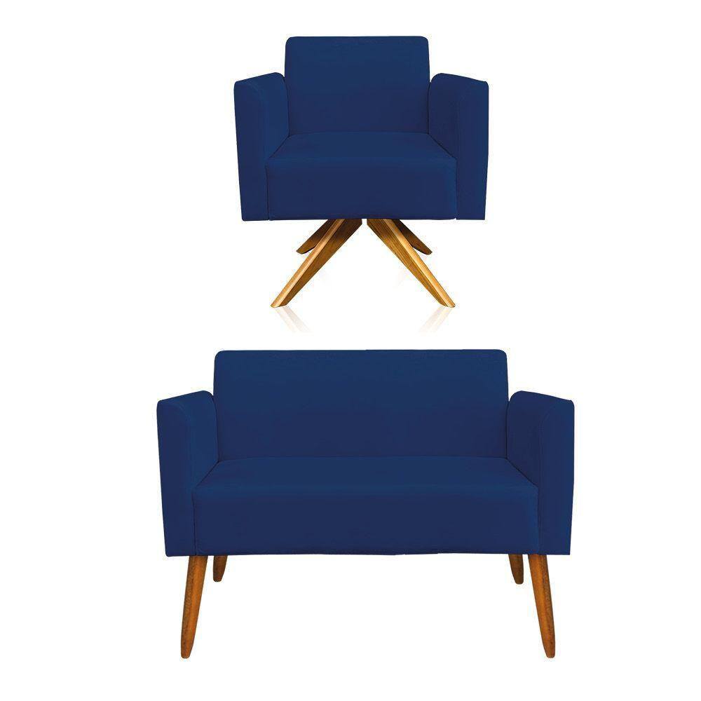 01 Namoradeira E 01 Poltrona Marisa Suede Azul Marinho