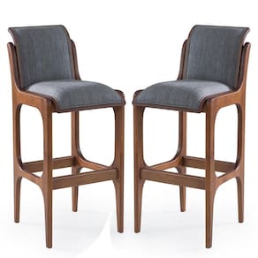 Kit 2 Banquetas Alta Estofada Barcelona 37 x 101 Cm Madeira Maciça Imbuia Linho Cinza L55 - RMI