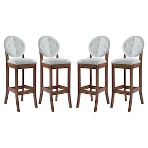 Kit 4 Banquetas Alta Estofada com Encosto Florence 113x36 Cm Madeira Maciça Linho Bege Cru L71 - RMI