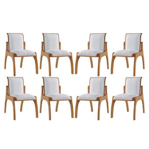 Kit 8 Cadeiras de Jantar Estofada Barcelona 55 x 82 Cm Madeira Maciça Mel Linho Bege Cru L71 - RMI