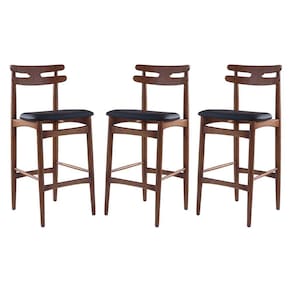 Kit 3 Banquetas Alta Estofada França 46 x 106 Cm Madeira Maciça Imbuia Facto Impermeável Preto - RMI