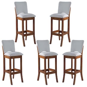 Kit 5 Banquetas Alta Estofada Bianca 38 x 108 Cm Madeira Maciça Imbuia Linho Bege Cru L71 - RMI