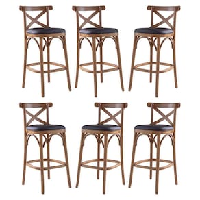 Kit 6 Banquetas Alta Estofada Espanha 43 x 103 Cm Madeira Maciça Mel Facto Marrom L74 - RMI