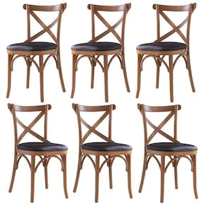 Kit 6 Cadeiras de Jantar Estofada Espanha 39 x 94 Cm Madeira Maciça Mel Facto Marrom L74 - RMI