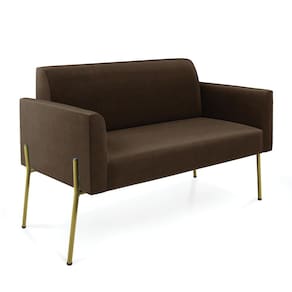Sofá Namoradeira 2 Lugares Pé de Ferro Dourado Marisa Suede Marrom D03 - D`Rossi
