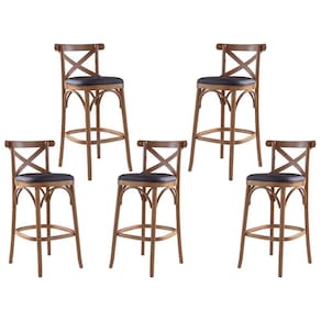 Kit 5 Banquetas Alta Estofada Espanha 43 x 103 Cm Madeira Maciça Mel Facto Marrom L74 - RMI