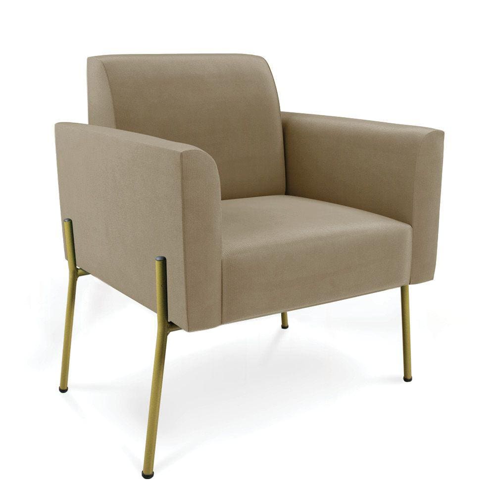 Poltrona Pé de Ferro Dourado Decorativa Marisa Suede Marrom Rato D03 - D`Rossi