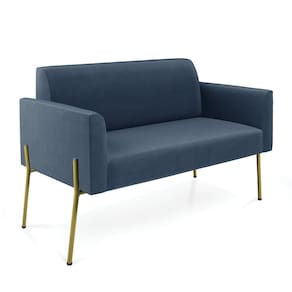 Sofá Namoradeira 2 Lugares Pé de Ferro Dourado Marisa Suede Azul Marinho D03 - D`Rossi