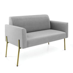 Sofá Namoradeira 2 Lugares Pé de Ferro Dourado Marisa Suede Cinza D03 - D`Rossi