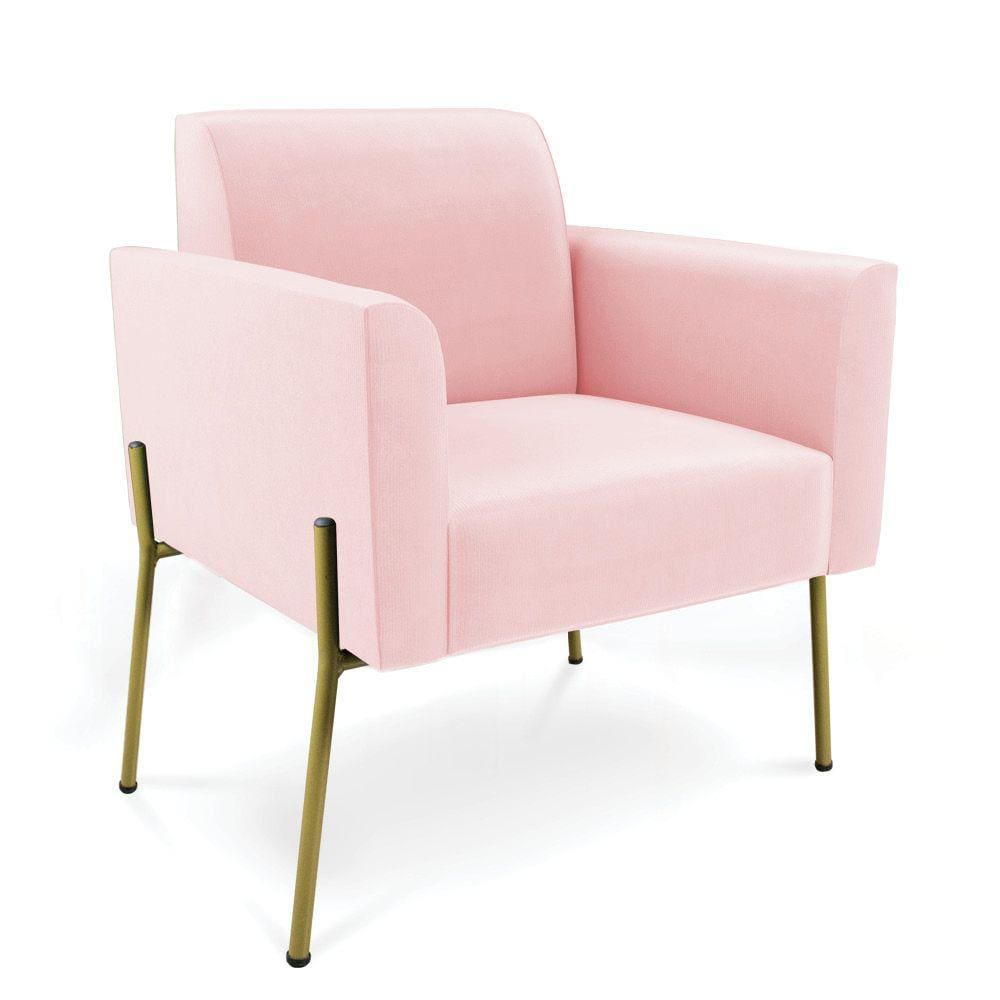 Poltrona Pé de Ferro Dourado Decorativa Marisa Suede Rosa Bebê D03 - D`Rossi