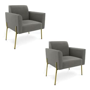 Poltrona Pé de Ferro Dourado Decorativa Kit 2 Marisa Suede Grafite D03 - D`Rossi