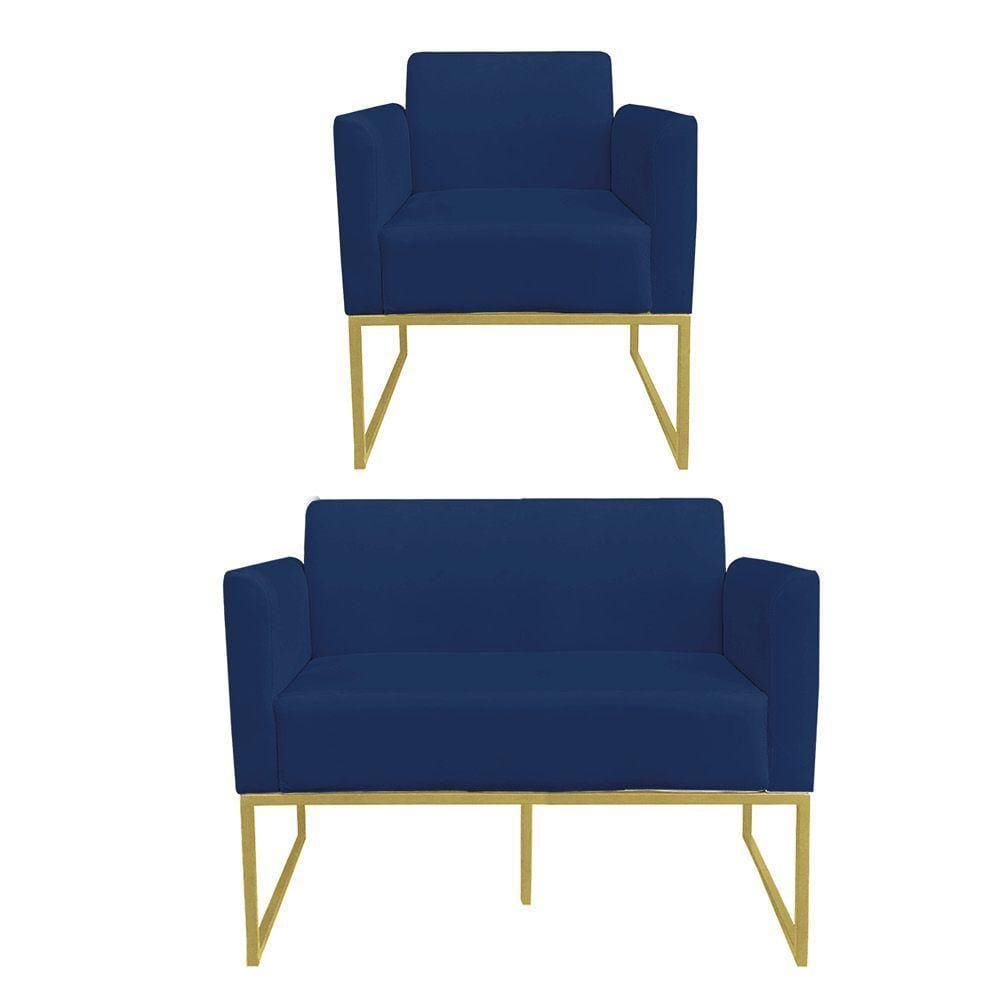 01 Namoradeira E 01 Poltrona Marisa Suede Azul Marinho