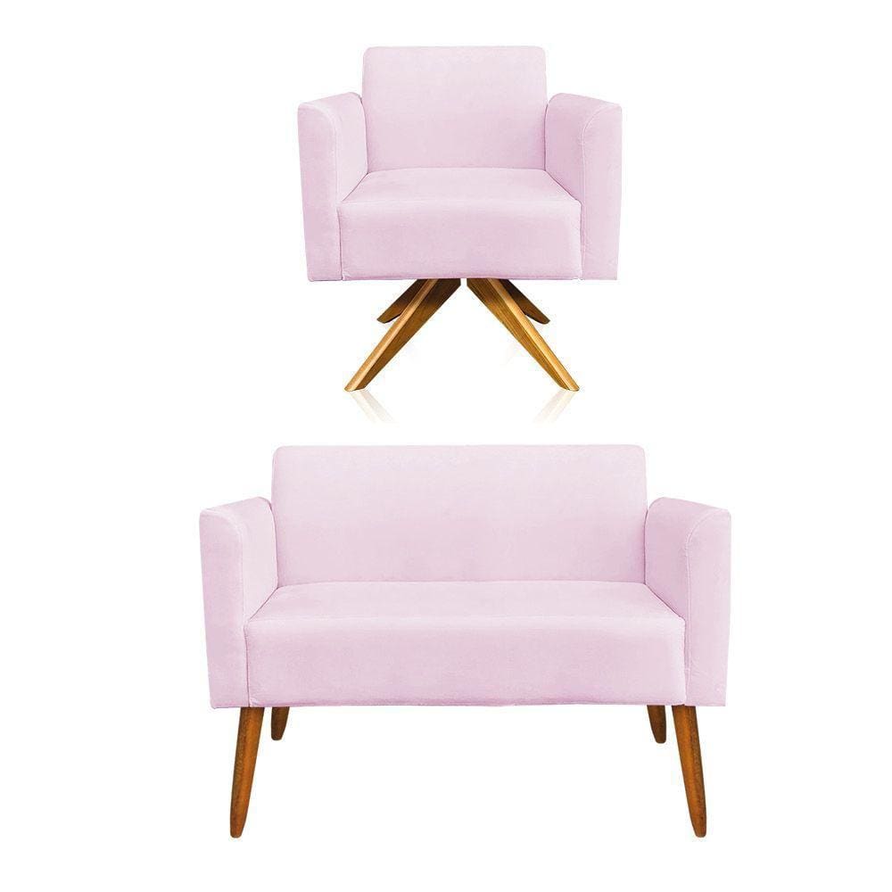 01 Namoradeira E 01 Poltrona Marisa Suede Rosa Bebê