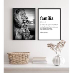 Kit 2 Quadros Para Sala Leões- Família 33X24Cm - Com Vidro