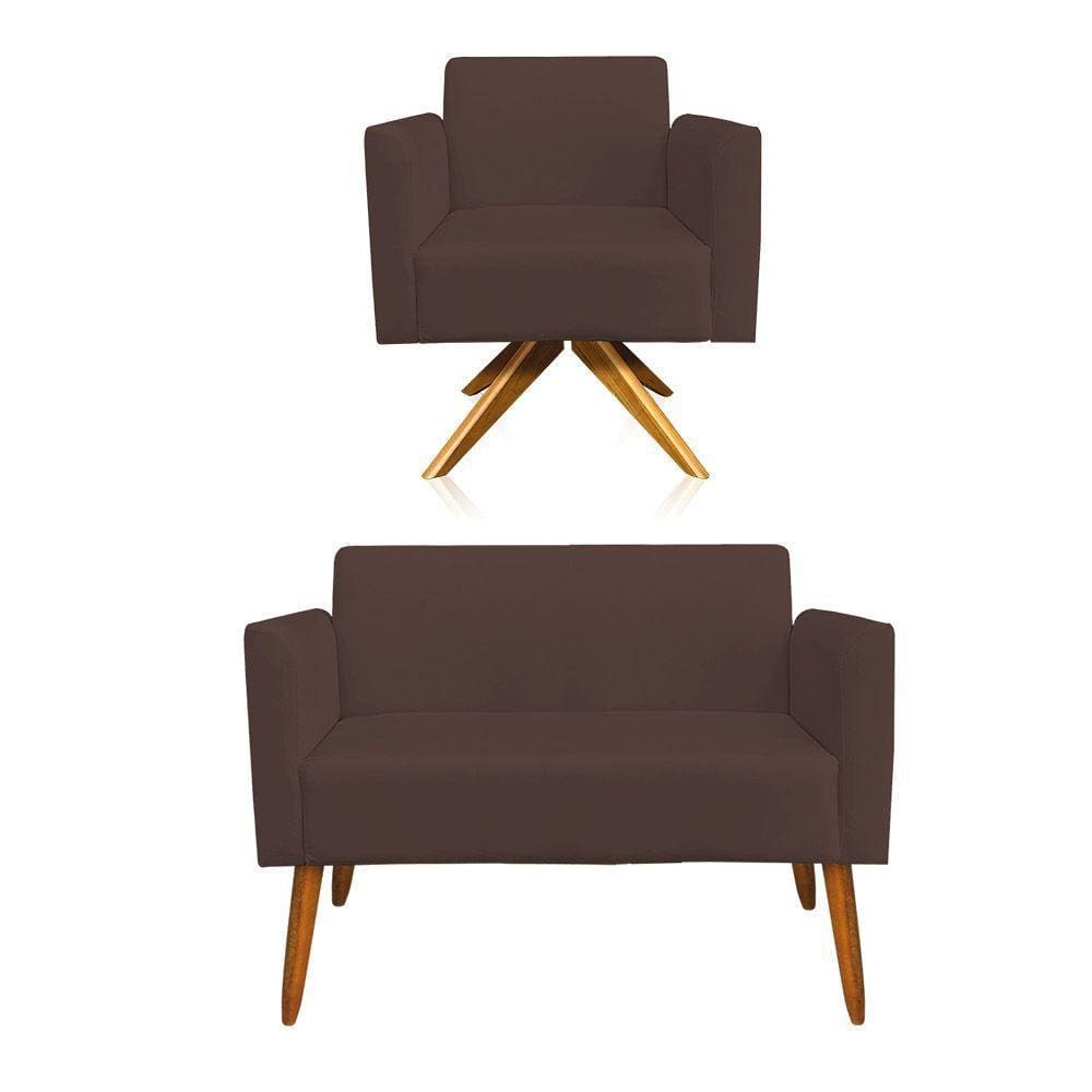 01 Namoradeira E 01 Poltrona Marisa Suede Marrom