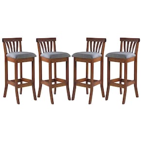 Kit 4 Banquetas Alta Estofada Anthurium 36 x 100 Cm Madeira Maciça Imbuia Linho Cinza L55 - RMI