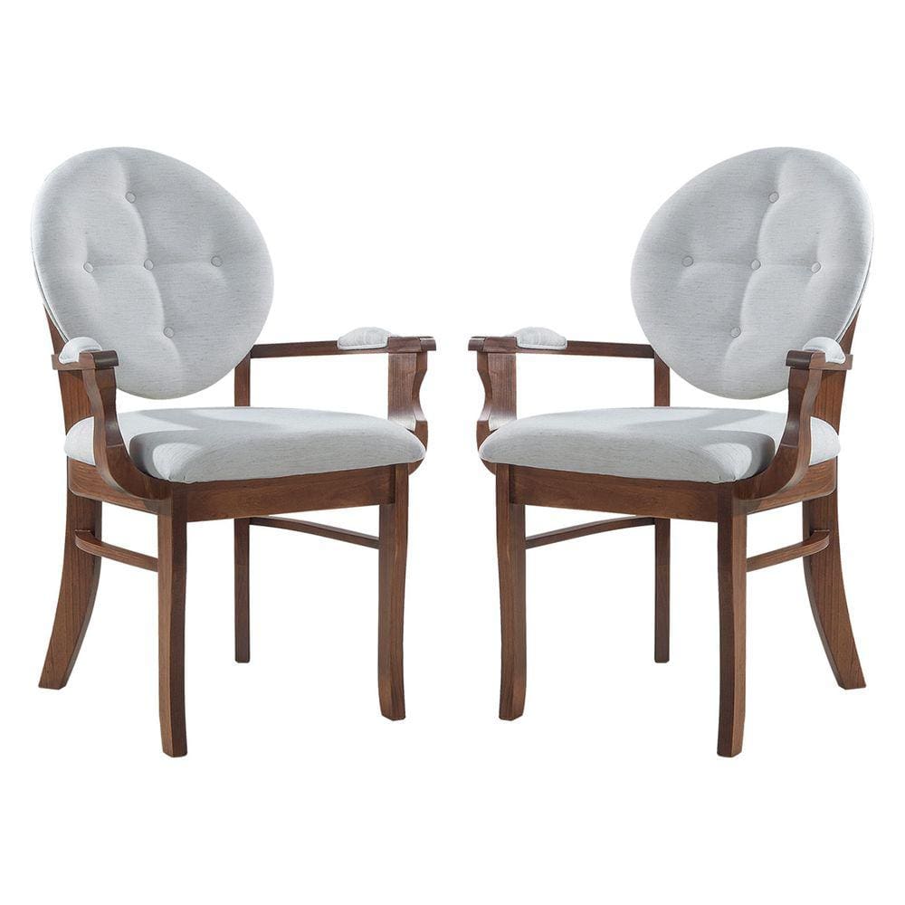 Kit 2 Cadeiras de Jantar Estofada com Braço Florence 45x94Cm Madeira Maciça Linho Bege Cru L71 - RMI