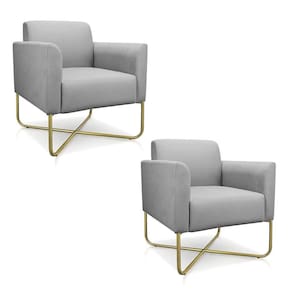 02 Poltronas Marisa Suede Base X Industrial Dourada Cinza