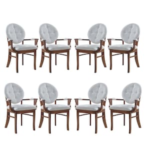 Kit 8 Cadeiras de Jantar Estofada com Braço Florence 45x94Cm Madeira Maciça Linho Bege Cru L71 - RMI