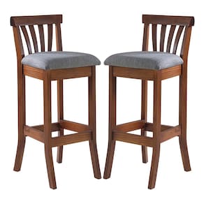 Kit 2 Banquetas Alta Estofada Anthurium 36 x 100 Cm Madeira Maciça Imbuia Linho Cinza L55 - RMI
