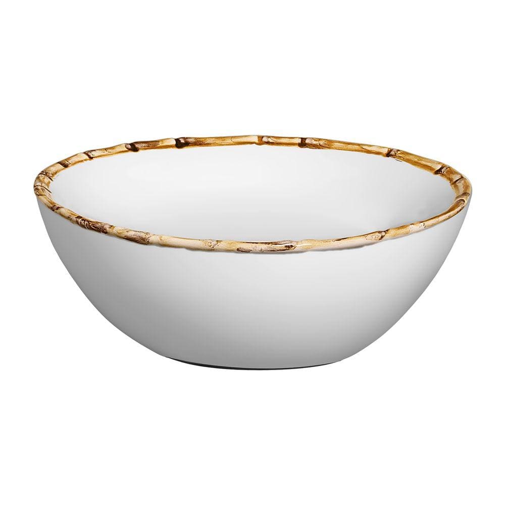 Tigela Média Cerâmica Bambu Branco 22x8cm - Scalla