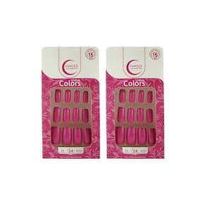Unhas Postiças Fhaces Colors Rosa Fucsia U3090 - Kit C/2Un