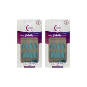Unhas Postiças Fhaces Stiletto Colors Tiffany 28Un - Kit 2Un