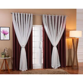 Cortina Voil Forro Blackout Tecido 4,00X2,20 Marrom/Branco