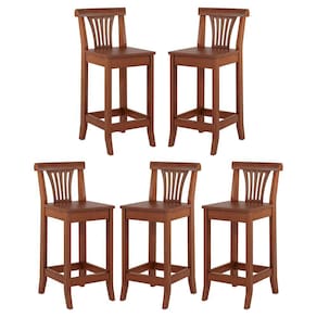 Kit 5 Banquetas Média Madeira Maciça Valentina 36x90Cm Bancada Cozinha Gourmet Verniz Imbuia - RMI