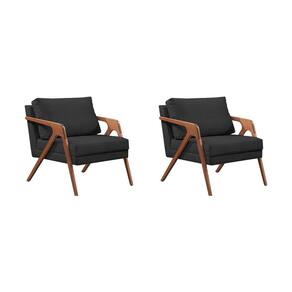 Kit 2 Poltronas Decorativas Mona Premium Base Madeira Maciça Veludo Preto
