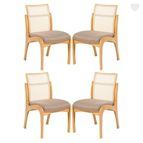 Kit 4 Cadeiras para Mesa de Jantar Lisboa com Encosto Rattan Madeira Maciça Linho Marrom L87 RMI