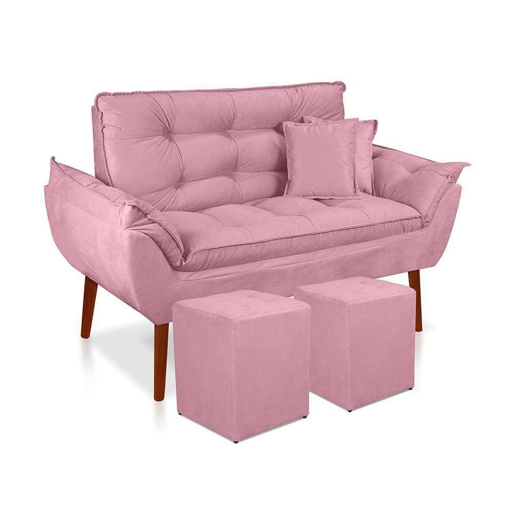 Kit 01 Namoradeira Opala 02 Puff Quadrado 02 Almofadas Rosa Bebê