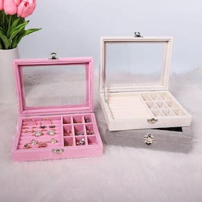 Estojo Porta Joia Organizador Tampa Transparente Rosa Barbie